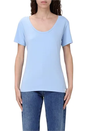 Peuterey Tops, Dames, Blauw, M, Katoen, Witte T-shirt met korte mouwen en ronde hals