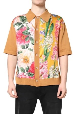 Dolce & Gabbana Overhemden, Heren, Veelkleurig, M, Katoen, Bruine Bloemen Poloshirt