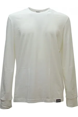 Dsquared2 Tops, Heren, Wit, L, Katoen, Wit T-shirt met Lange Mouwen en Logo