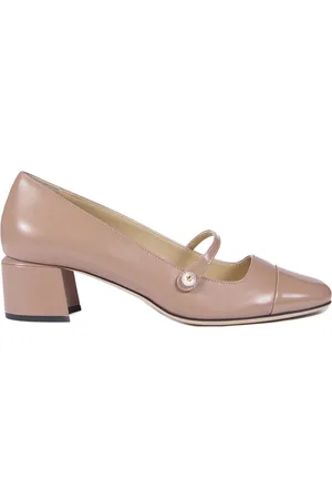 Jimmy Choo Schoenen, Dames, Roze, 37 1/2 EU, Leer, Elegante Blokhak Pumps met Parels