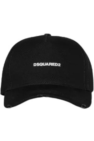 Dsquared2 Accessoires, Heren, Zwart, ONE Size, Katoen, Geborduurde Logo Pet met Gebogen Klep