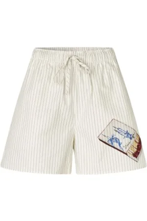 STINE GOYA Korte broeken, Dames, Wit, S, Gestreepte hoge taille elastische shorts