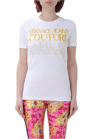 VERSACE Tops, Dames, Wit, S, Katoen, Stijlvol Logo Tee Wit Vrouw