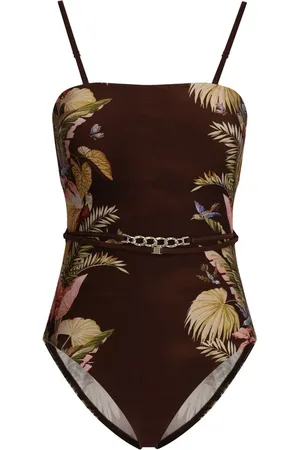 ZIMMERMANN Badkleding, Dames, Bruin, M, Bloemen Bandeau Badpak met Ketting Riem