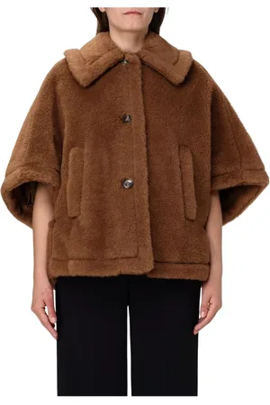 Max Mara Jassen, Dames, Bruin, S, Beige Korte Cape Jas Elegante Stijl