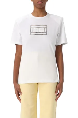 Elisabetta Franchi Tops, Dames, Wit, XS, Katoen, Zwart Geborduurd Kortemouw T-shirt