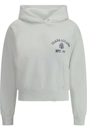 Prada Sweatshirts & Hoodies, Dames, Wit, M, Katoen, Katoenen Hoodie met Geborduurd Monogram