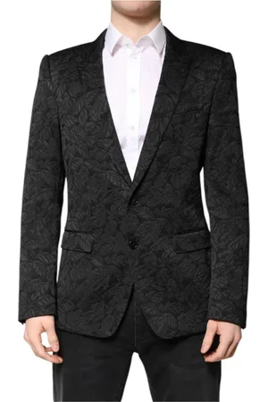 Dolce & Gabbana Pakken, Heren, Zwart, L, Polyester, Stijlvolle Brokaat Blazer met Slim Fit