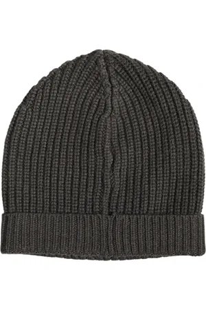 Dolce & Gabbana Accessoires, unisex, Groen, ONE Size, Kasjmier, Donkergrijze Cashmere Gebreide Beanie Muts