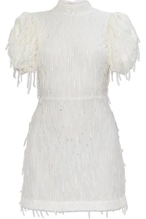 ROTATE Kleedjes, Dames, Wit, M, Polyester, Fringe jurk