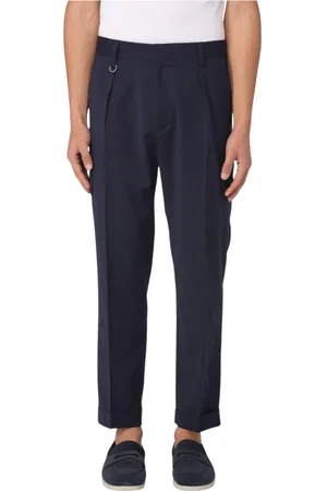 Paolo Pecora Broeken, Heren, Blauw, S, Moderne Geplooide Broek voor Mannen
