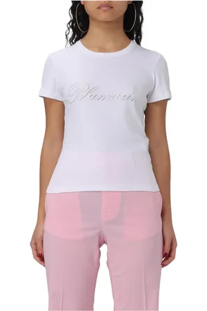 BLUMARINE Tops, Dames, Wit, L, Katoen, Rhinestone T-shirt Vrouw Wit