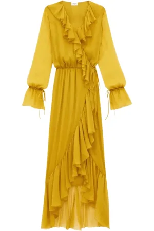 Saint Laurent Kleedjes, Dames, Geel, M, Mosterdgele Gerimpelde Omslagjurk