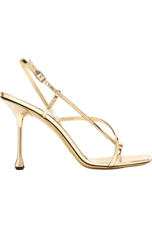 Jimmy Choo Schoenen, Dames, Geel, 39 1/2 EU, Leer, Gouden Etana Sandalen