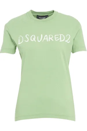 Dsquared2 Tops, Dames, Groen, M, Katoen, Groene T-shirt met Ribgekraagd