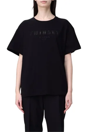 Twin-Set Tops, Dames, Zwart, 2Xl, Wit Logo T-shirt