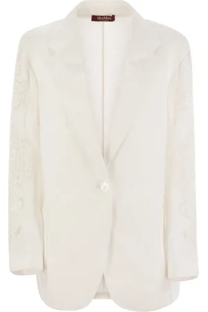 Max Mara Jassen, Dames, Wit, XS, Linnen, Witte Oversized Linnen Jas met Sangallo Borduurwerk