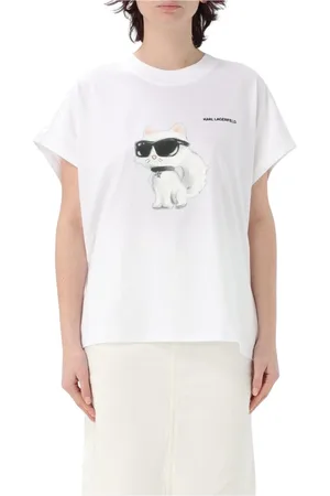 Karl Lagerfeld Tops, Dames, Wit, XS, Choupette Kat Grafische T-shirt