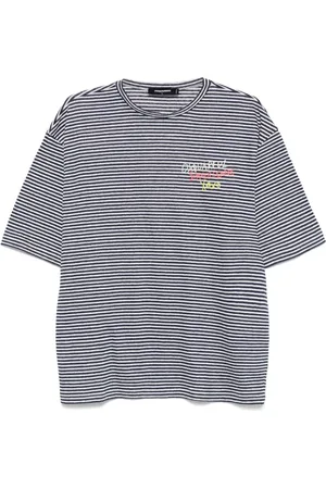 Dsquared2 Tops, Heren, Blauw, M, Blauw Gestreept Crew Neck T-shirt