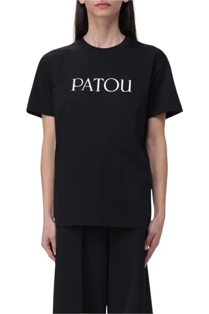 Patou Tops, Dames, Zwart, M, Katoen, Beige Crew Neck Tee voor vrouwen
