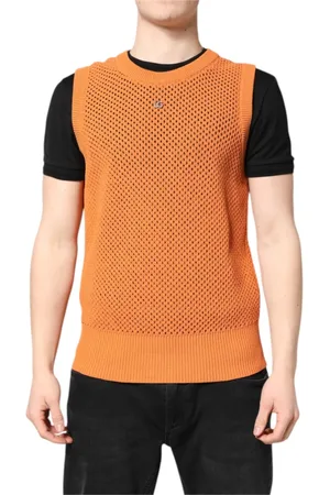 Dolce & Gabbana Truien, Heren, Oranje, M, Kasjmier, Oranje Kasjmier Mouwloos Ronde Hals T-shirt