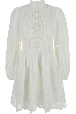 ZIMMERMANN Kleedjes, Dames, Wit, M, Witte Broderie Anglaise Mini Jurk