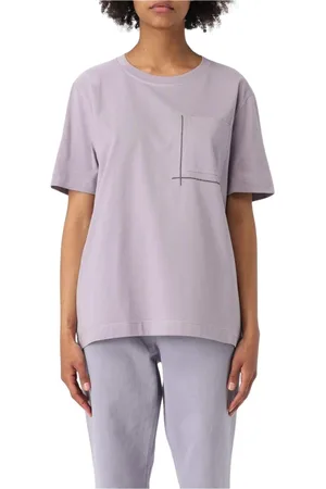 Brunello Cucinelli Tops, Dames, Paars, S, Katoen, Wit Grafisch T-shirt Minimalistische Stijl