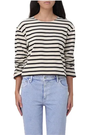 Tory Burch Tops, Dames, , S, Katoen, Gestreepte Crew Neck Top