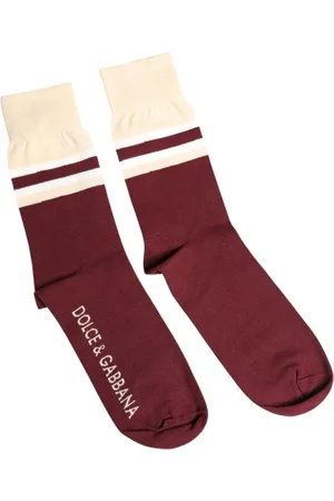 Dolce & Gabbana Ondergoed, Heren, Rood, L, Katoen, Logo Print Mid Calf Socks Burgundy