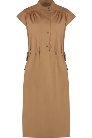YVES SALOMON Kleedjes, Dames, Bruin, 2Xs, Katoen, Poplin Overhemdjurk met Zijsplitten
