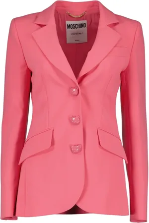 Moschino Jassen, Dames, Roze, XS, Leer, Klassieke Blazerjas met Teddyknopen