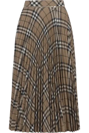Burberry Rokken, Dames, Bruin, 3Xs, Wol, Geruite Geplooide Rok van Wolmix