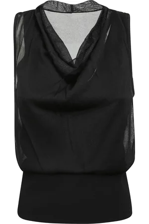 Simkhai Tops, Dames, Zwart, S, Ribgebreide zoom gedrapeerd nek top