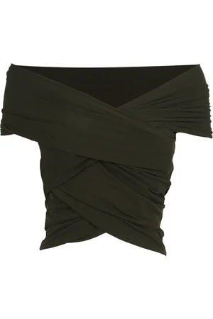Cortana Tops, Dames, Groen, M, Kaneel, donkergroene gekruiste crop top