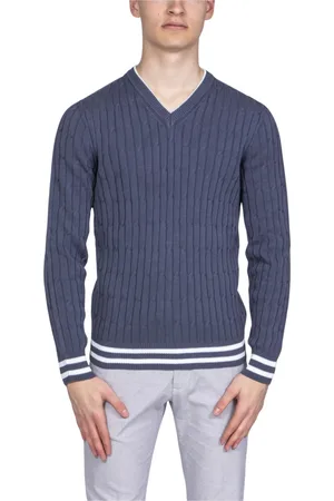 PESERICO SIGN Truien, Heren, Blauw, XL, Blauwe Gebreide Tricot Sweater