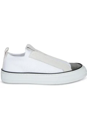 Brunello Cucinelli Schoenen, Dames, Wit, 40 EU, Nylon, Witte Slip-On Sneakers met Zilveren Details