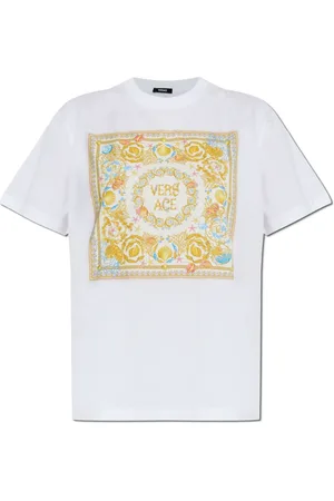 VERSACE Tops, Dames, Wit, 3Xs, Katoen, T-shirt met kleurrijke print