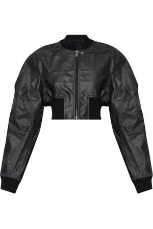 Rick Owens Jassen, Dames, Zwart, S, Leer, Leren jas Girdered