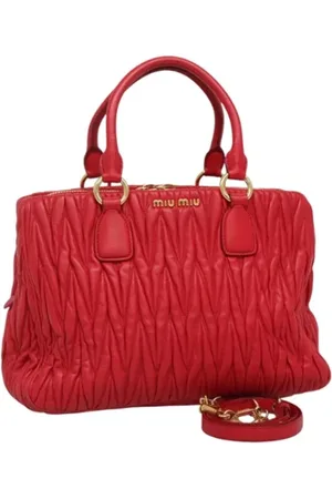 Miu Miu Pre-owned, Dames, Rood, ONE Size, Leer, Tweedehands leren handtassen