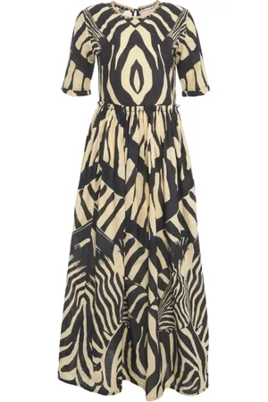 CONNOR & BLAKE Kleedjes, Dames, Veelkleurig, S, Zwarte Geborduurde Maxi Jurk