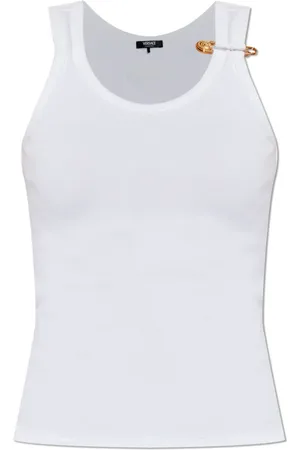 VERSACE Tops, Dames, Wit, M, Katoen, Top met decoratieve veiligheidsspeld
