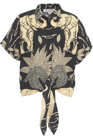 CONNOR & BLAKE Blouses & Shirts, Dames, Veelkleurig, S, Zwarte Blouse met Kent Kraag en Strik Detail