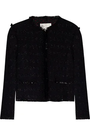 Tory Burch Jassen, Dames, Zwart, 2Xs, Wol, Wollen Jas met Franje Details
