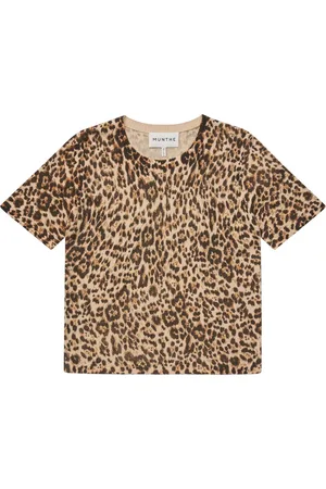 Munthe Tops, Dames, Bruin, L, Luipaardprint Korte Mouw Gebreid