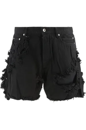 Rick Owens Korte broeken, Heren, Zwart, W30, Katoen, Gedistresseerde Katoenen Bermuda Shorts