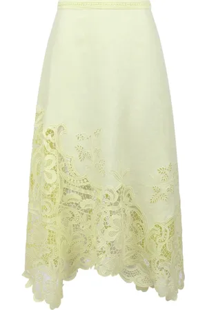 ULLA JOHNSON Rokken, Dames, Geel, 2Xs, Linnen, Bloemen kant midi rok