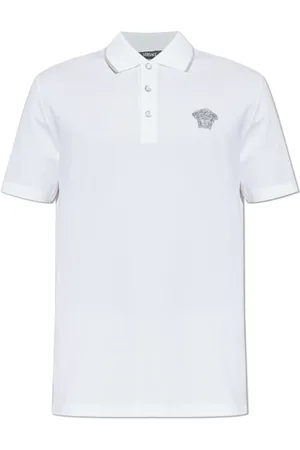 VERSACE Tops, Heren, Wit, L, Katoen, Polo met Medusa hoofd