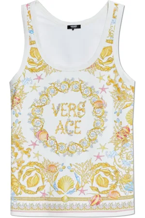VERSACE Tops, Dames, Geel, 2Xs, Katoen, Top met kleurrijke print