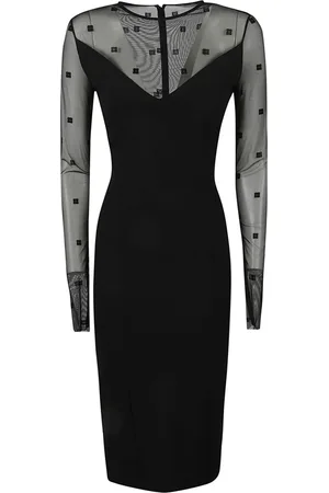 Givenchy Kleedjes, Dames, Zwart, S, Tule, Zwarte Tule Lange Mouw Jurk