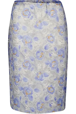 Prada Rokken, Dames, Paars, XS, Nylon, Gedrukte Peony Bloem Rok